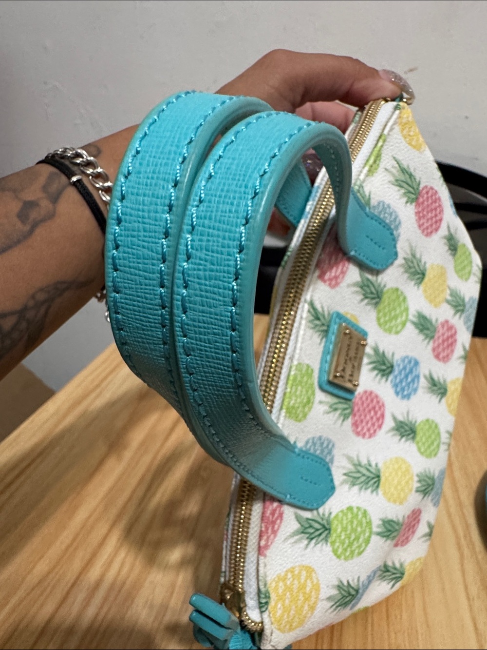 Dooney & Bourke Turquoise Pineapple Print Mini Satchel - Picture 5 of 10